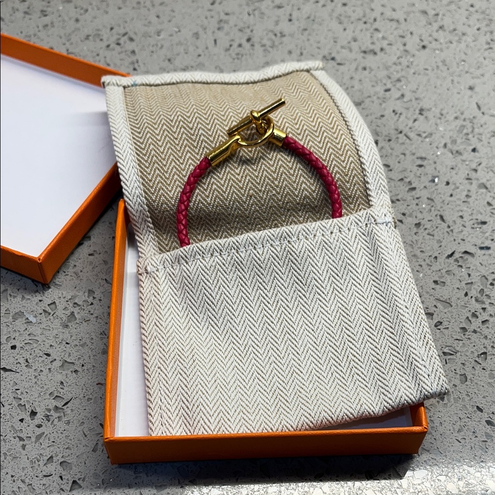 Hermes Paris Pink Glenan Braided Leather Bracelet - Picture 4 of 10